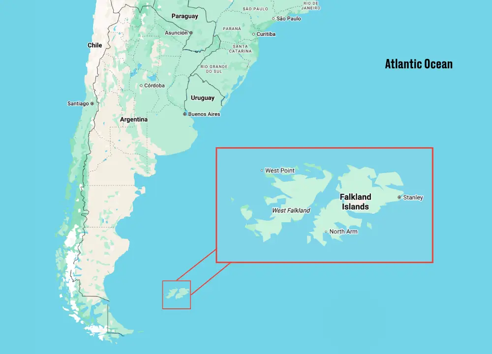The Falkland Islands are located in the South Atlantic Ocean (Google Maps/LADbible)