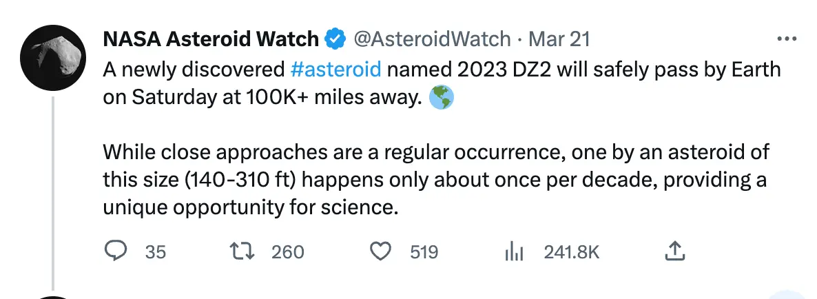 Astronomers are using 2023 DZ2 to learn more about asteroids.