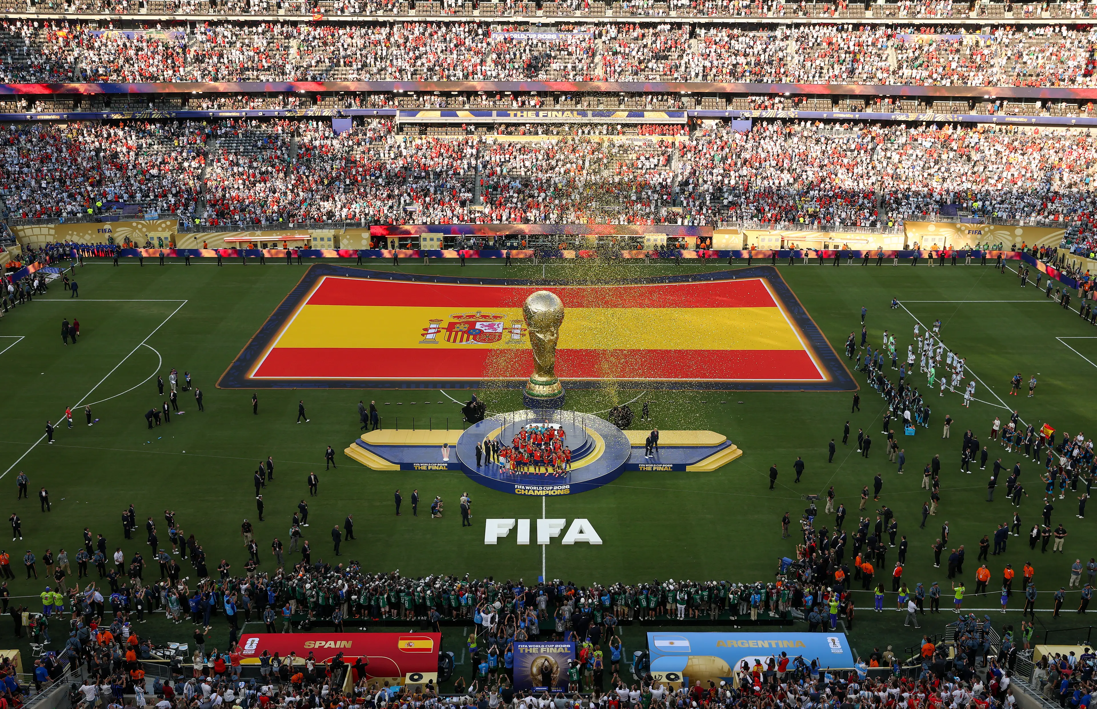 Argentina players appeared to face the other way during the trophy presentation (Steph Chambers - FIFA/FIFA via Getty Images)