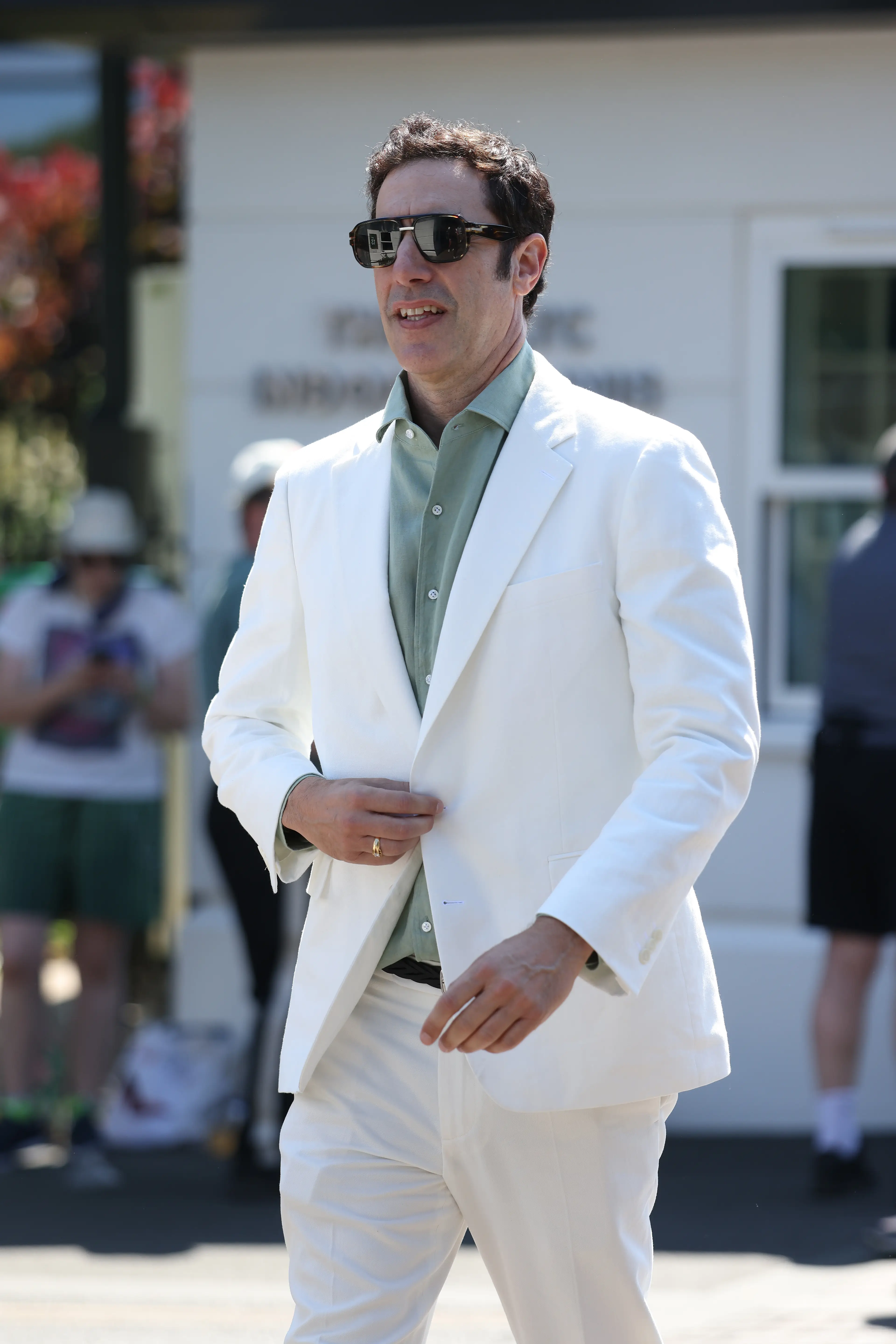 Sacha Baron Cohen looked quite different arriving at Wimbledon on Saturday (Neil Mockford/GC Images)