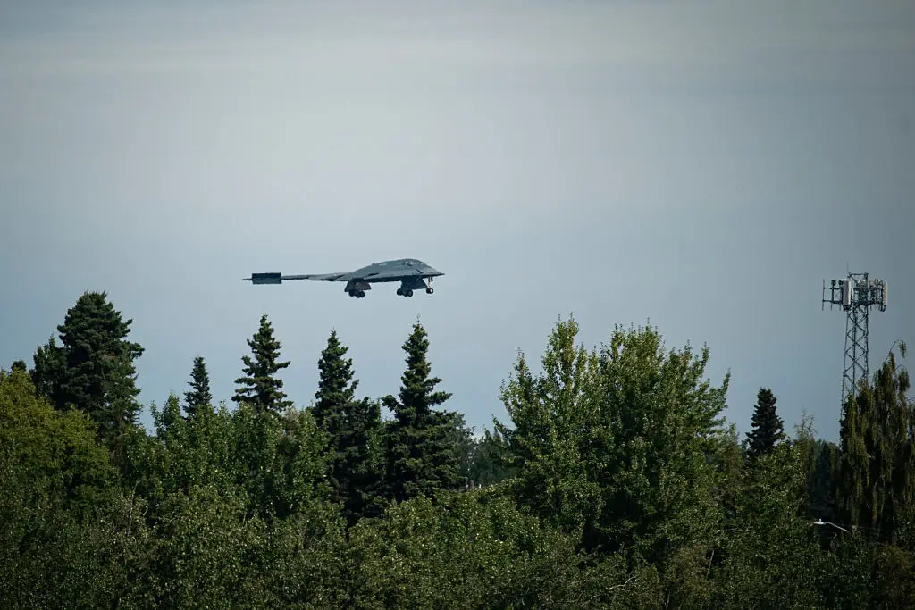 One of the jets in flight near the Alaska base (Al Drago/Bloomberg via Getty Images)
