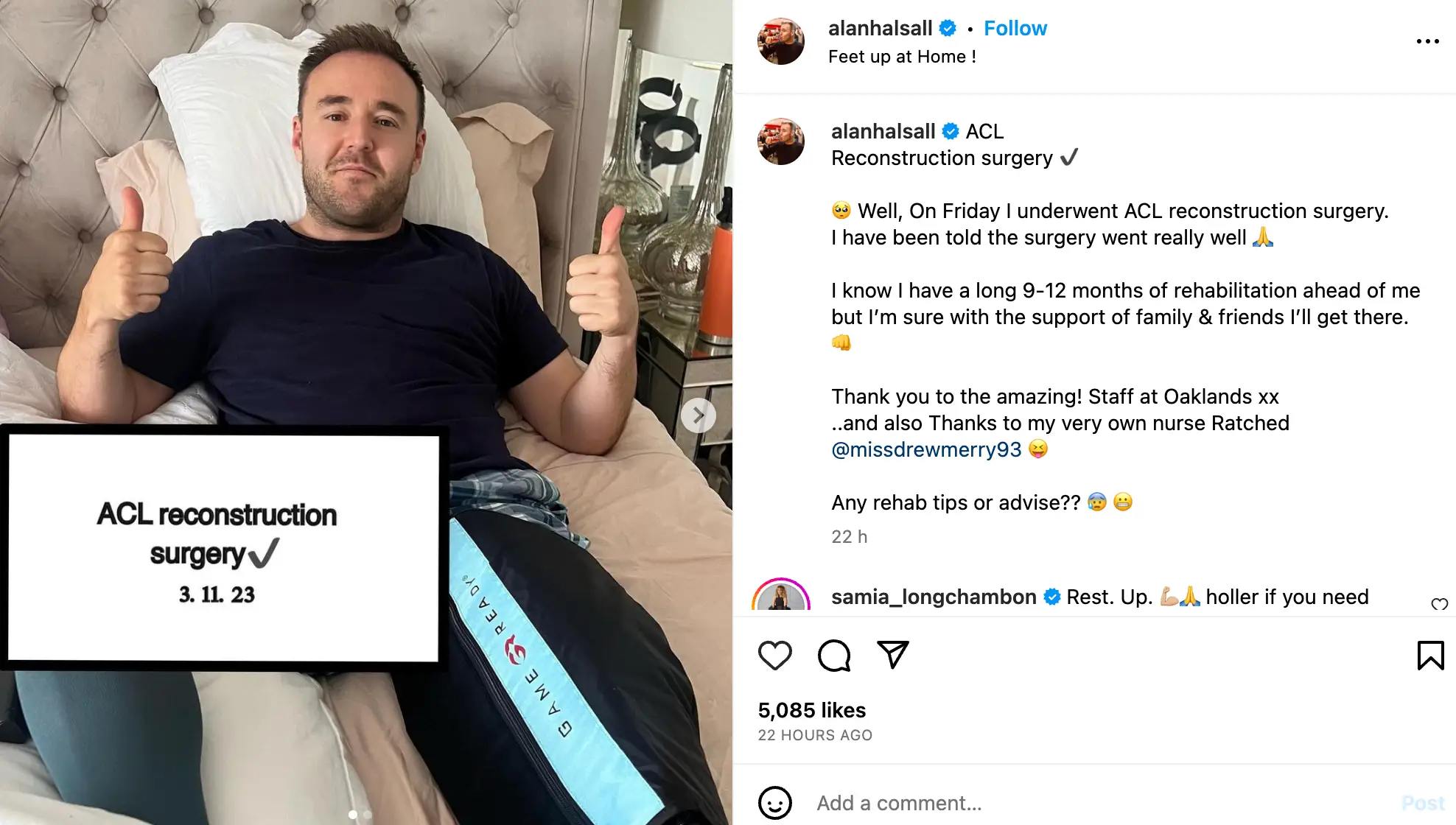 Alan Halsall has undergone an operation on his leg.