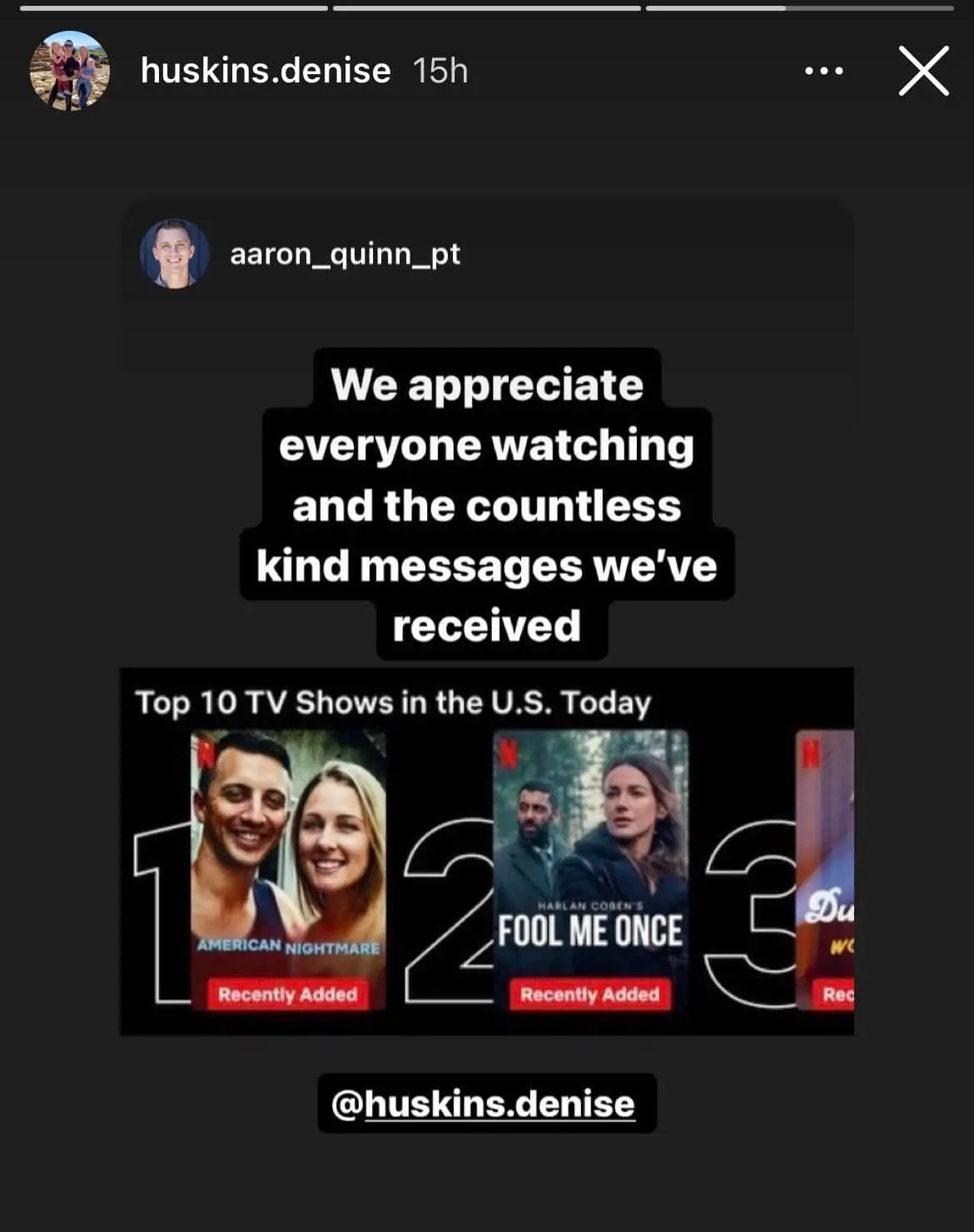 The couple have reacted after their series took the top spot on Netflix.