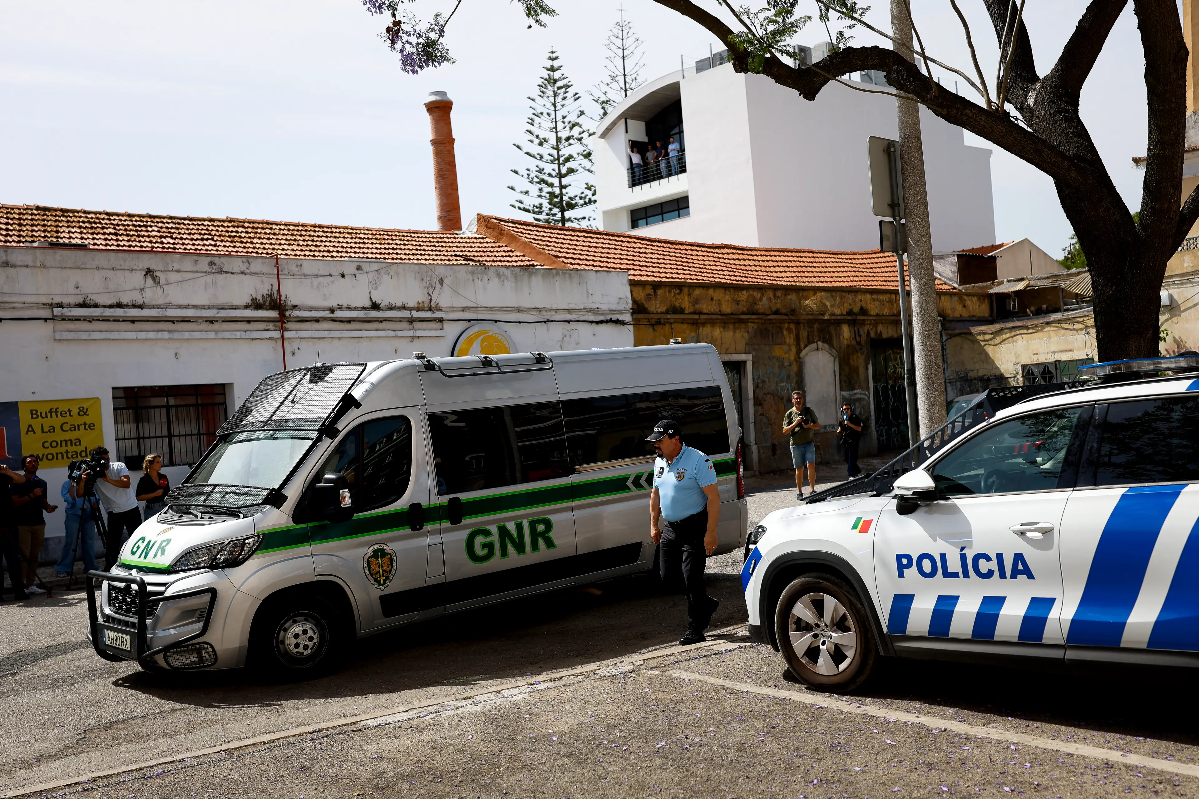 The French nationals arrived at the Setubal courthouse on Friday in a police van (FILIPE AMORIM / AFP via Getty Images)