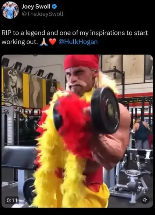 Joey Swoll has deleted the Hulk Hogan video from his socials (X/@JoeySwoll)