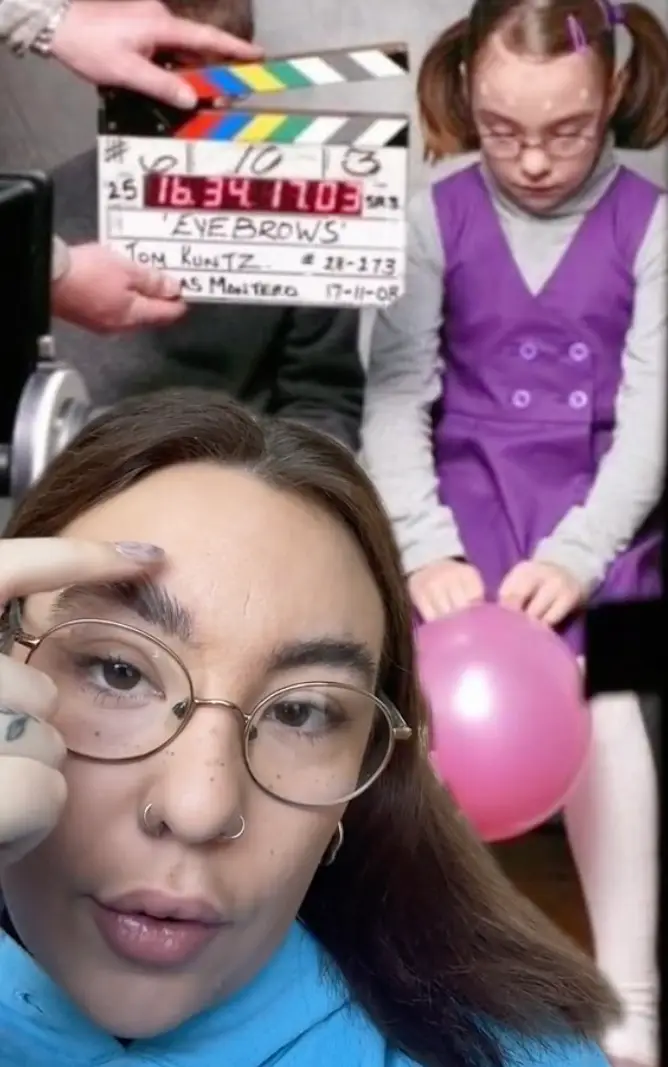 She shared a behind the scenes snap of her on set to explain how the trick was filmed.