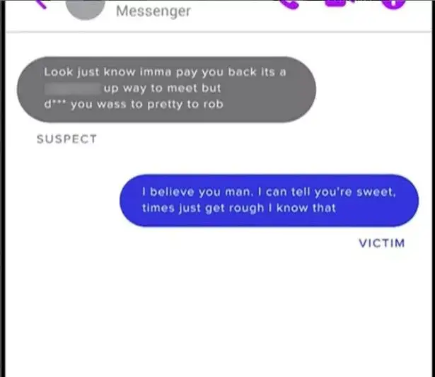 The alleged robber messaged her online after the incident.