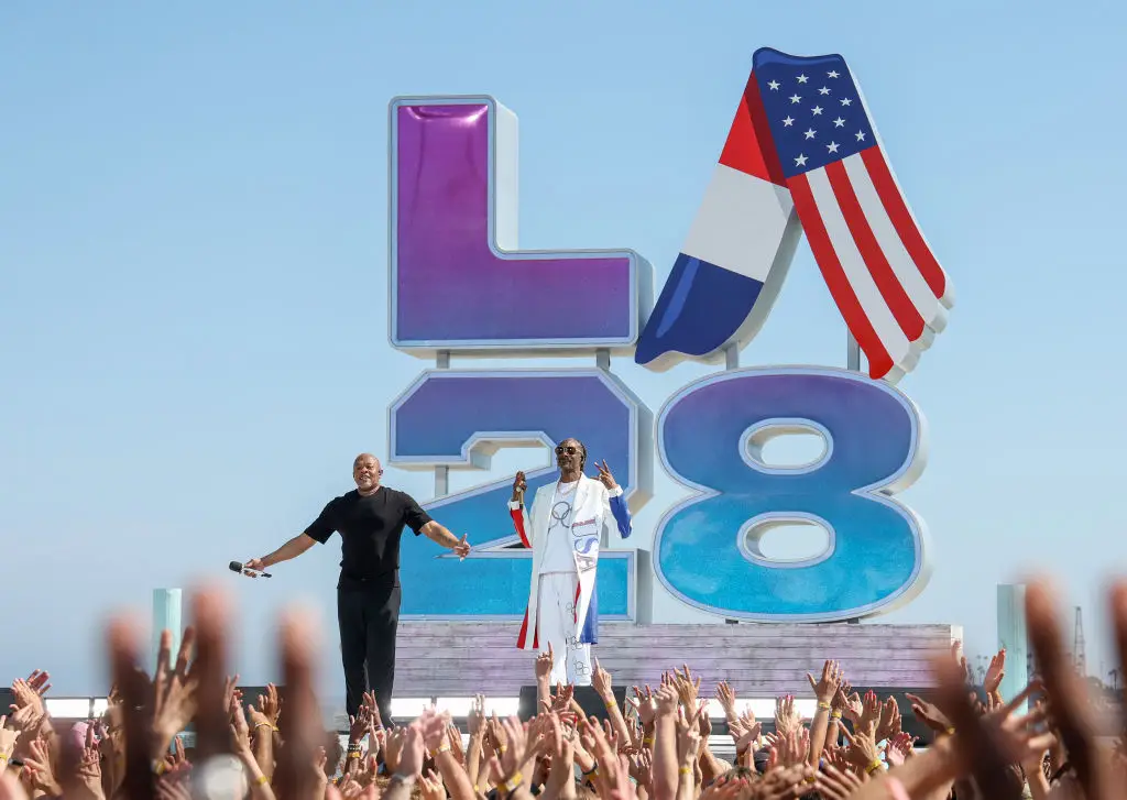 It doesn't get more Cali than this. (Kevin Mazur/Getty Images for LA28)