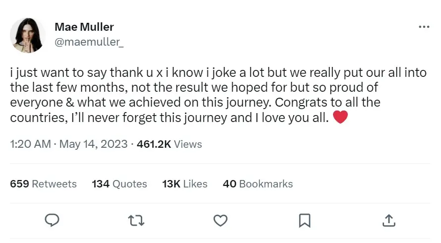 Mae Muller at least had fun at Eurovision.