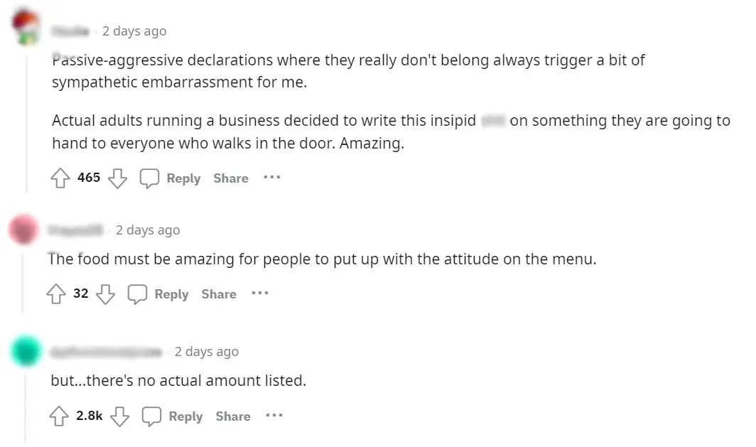 People weren't happy about the restaurant's extra charges.