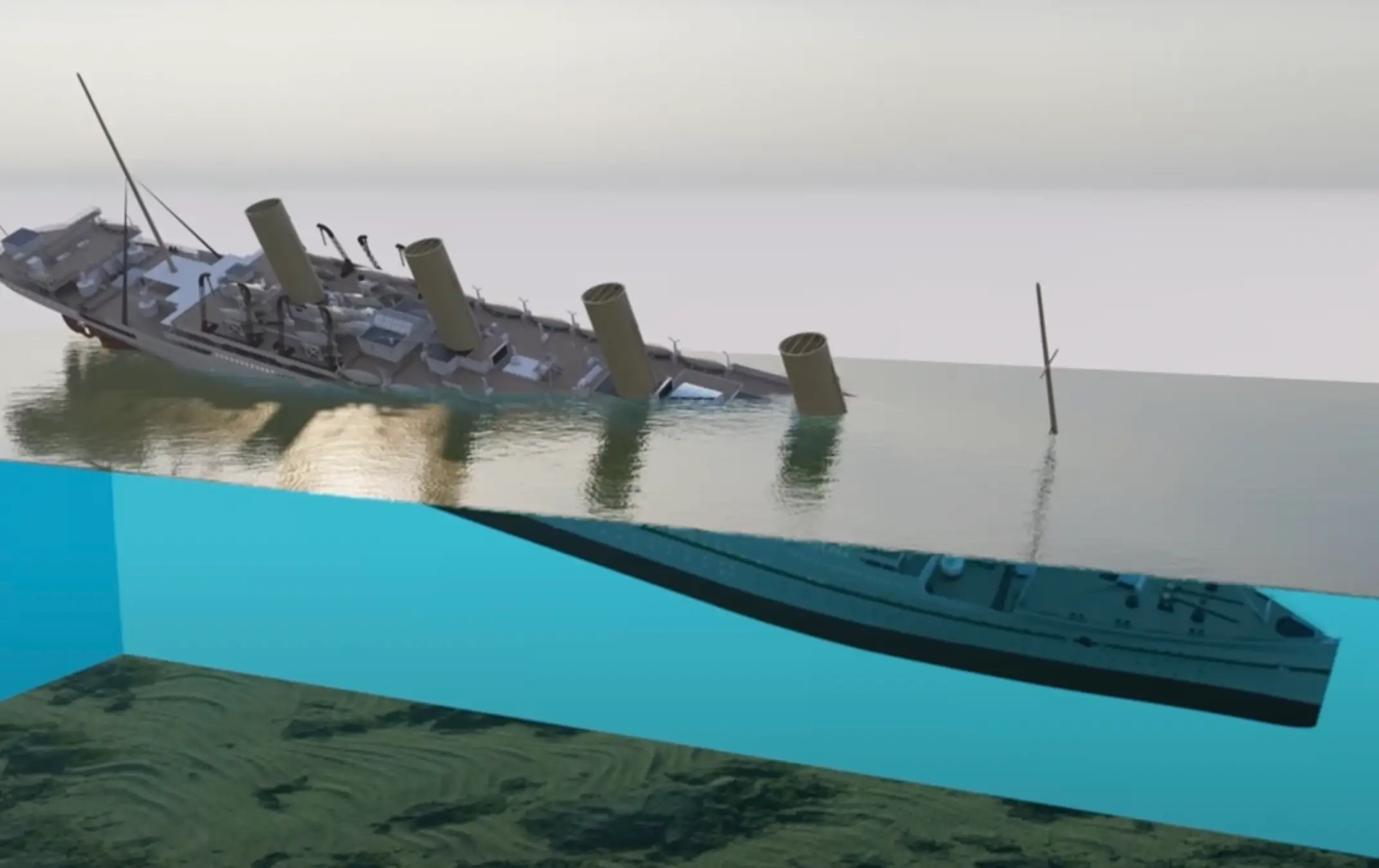 The ship sank in less than an hour.