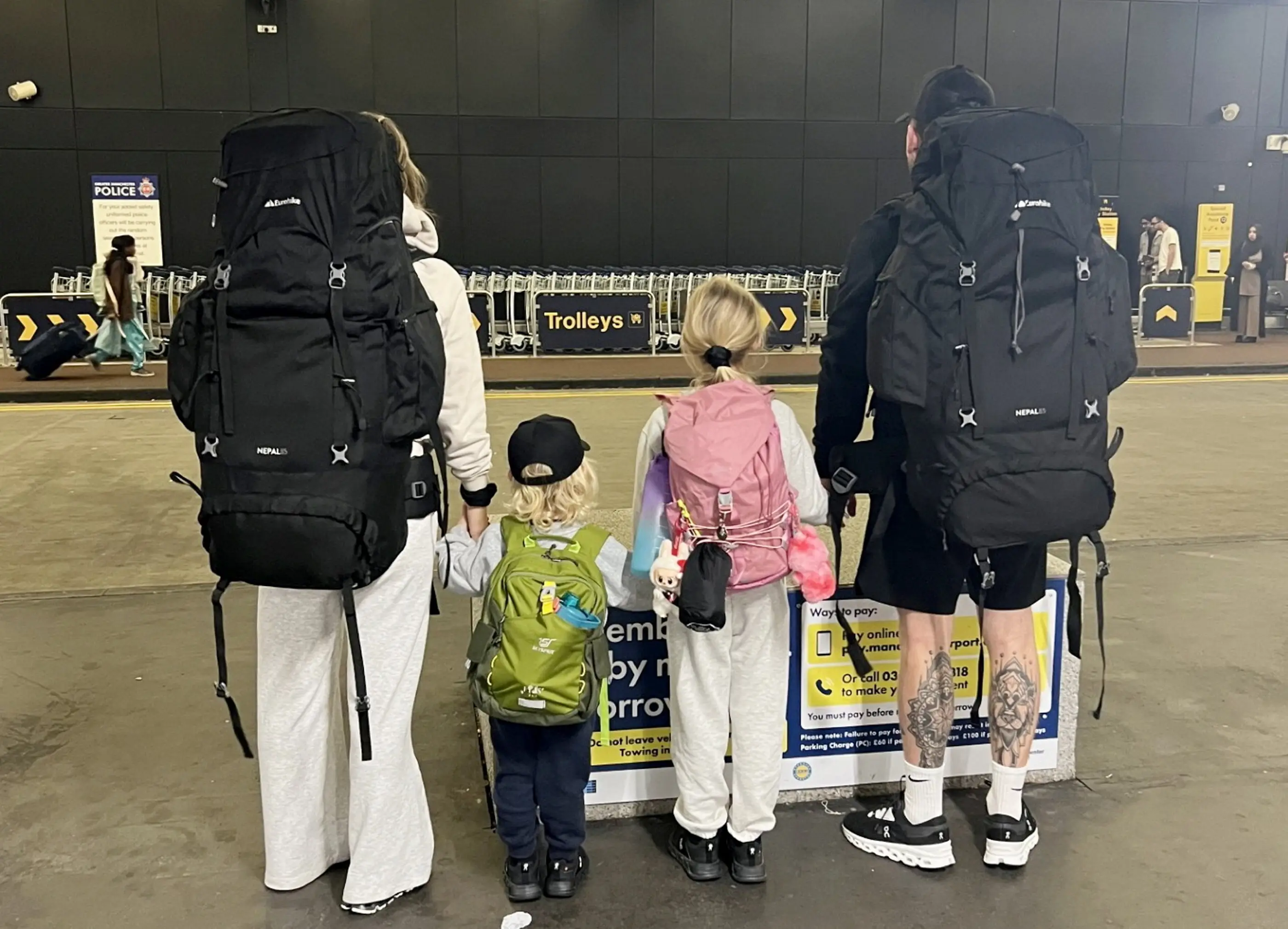 The family packed their lives into four backpacks and jetted off in August (SWNS)