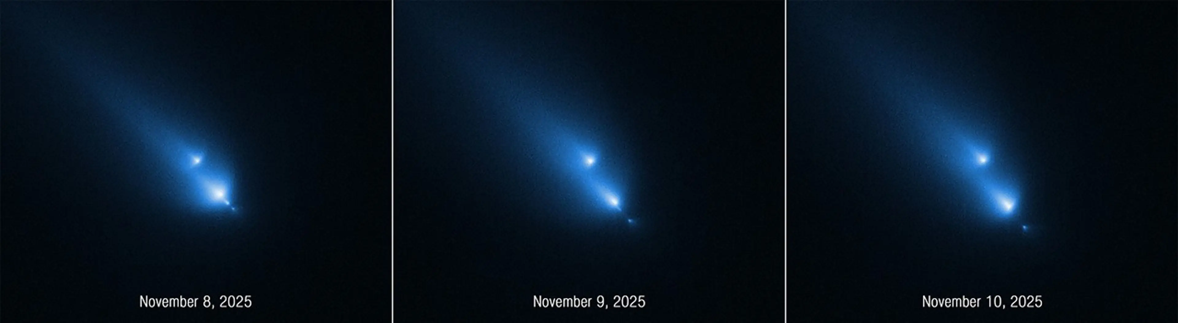 Images across of the comet were captured across three days (NASA, ESA, Dennis Bodewits (AU); Image Processing: Joseph DePasquale (STScI))