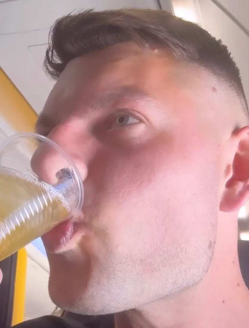 But the Ryanair passenger did admit the £8 cocktail was 'delicious' in the end (Instagram/@martyguilfoyle)