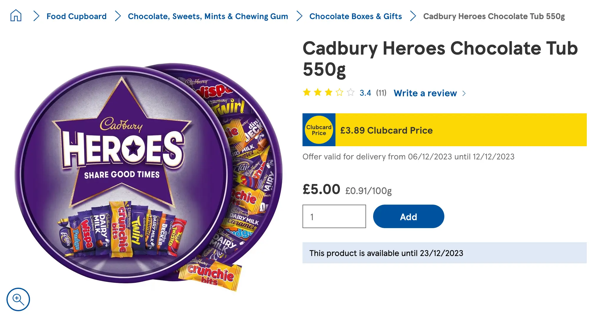 You can buy the tub with a Tesco Clubcard for £3.89.