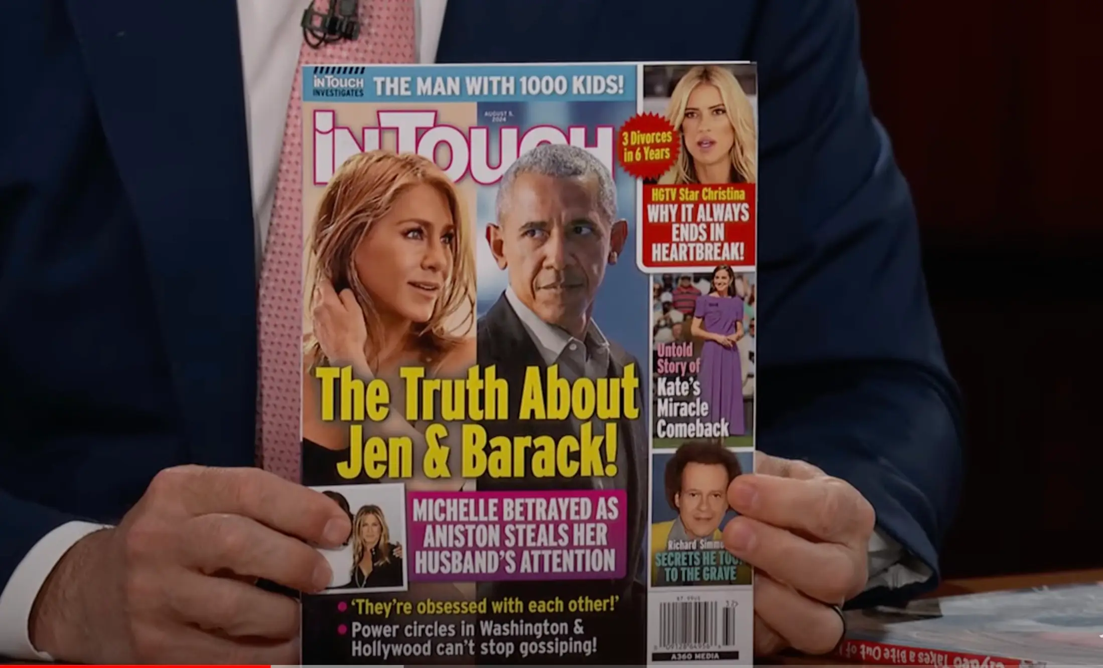 Jennifer Aniston addressed the rumours about her and the former President (YouTube/Jimmy Kimmel Live)