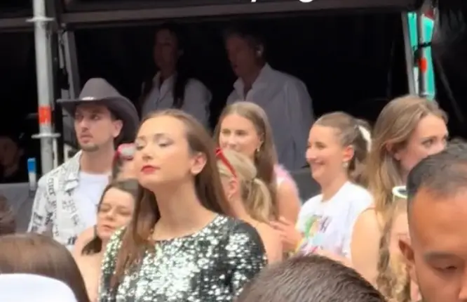 Hugh Grant was seen tucked away in Wembley's 'VIP tent' with his wife. (X/@chrrybridgers)