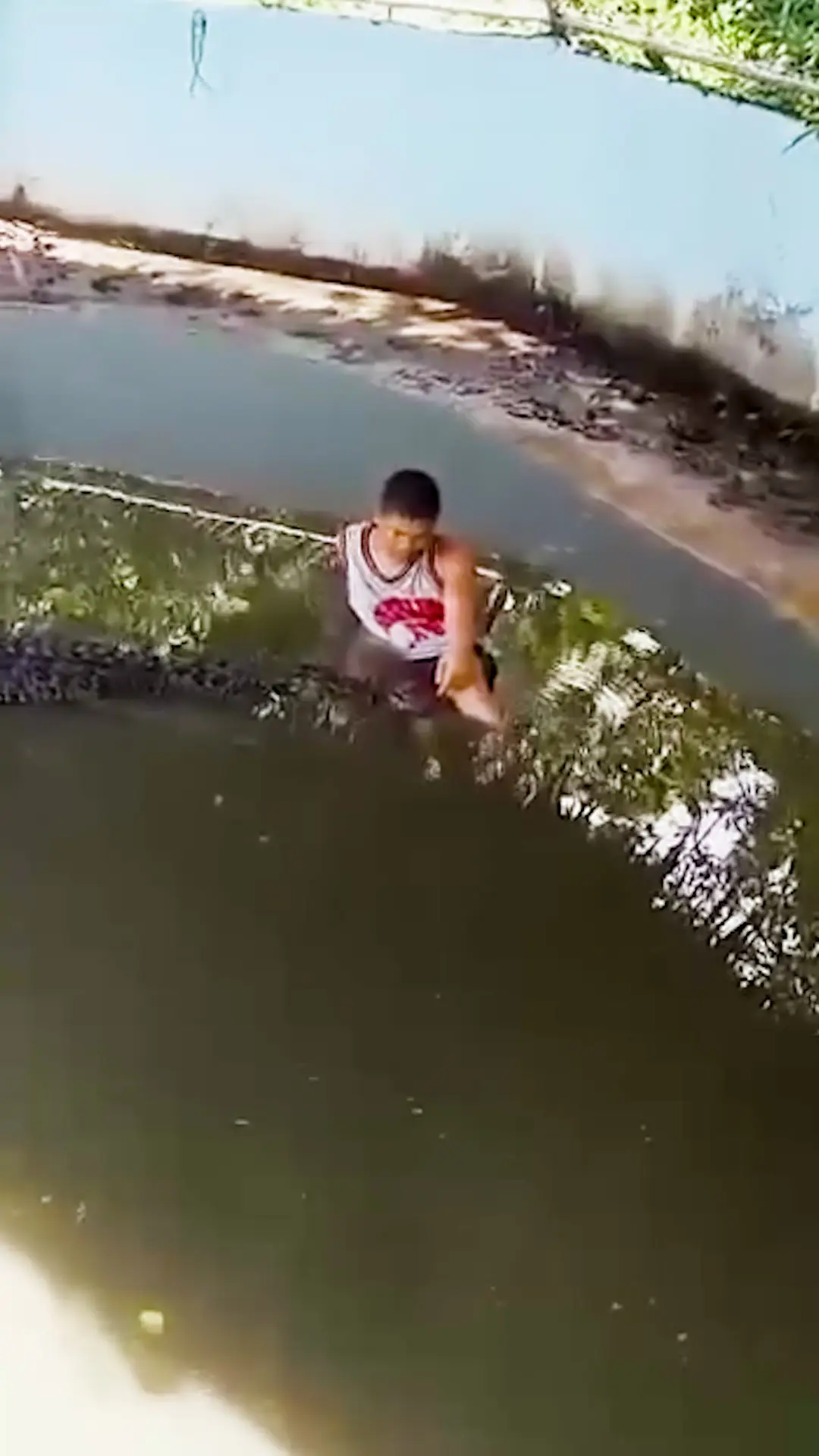 The tourist claimed he thought the crocodile was a statue because it wasn't moving, so climbed in for a selfie (ViralPress)