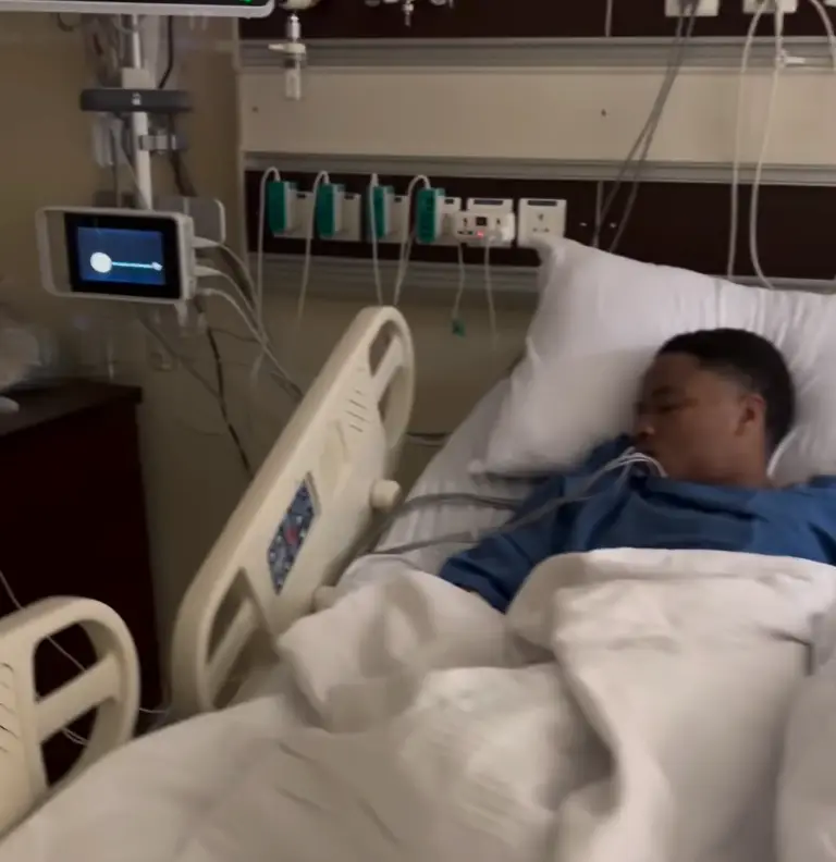 A video showing the 22-year-old in hospital has since been posted on his Instagram (Instagram/@kid_austin1)