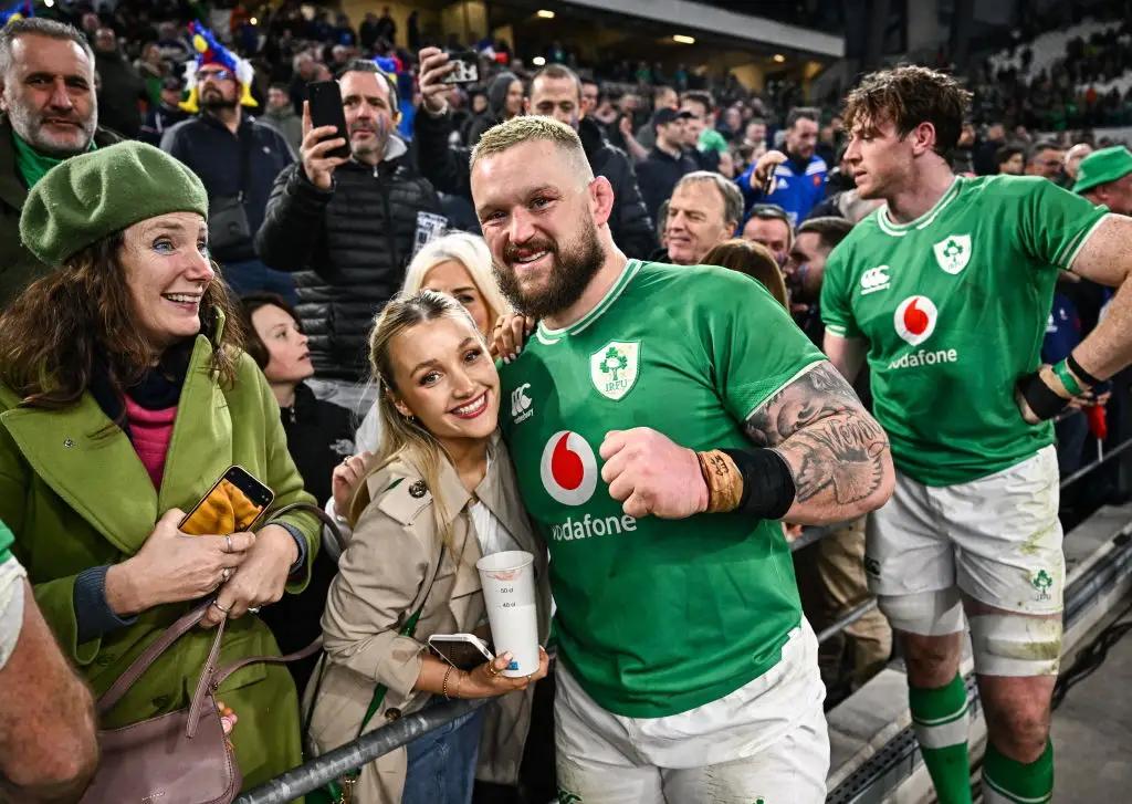 Andrew Porter with wife Elaine Six Nations Rugby Championship match between France and Ireland (Photo By Harry Murphy/Sportsfile via Getty Images)