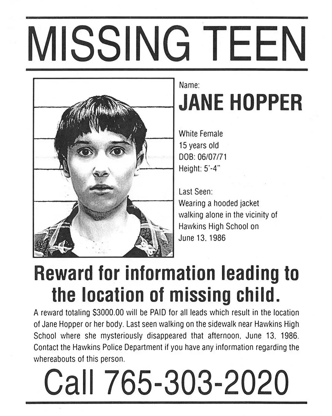 The missing persons poster for Eleven (Netflix)