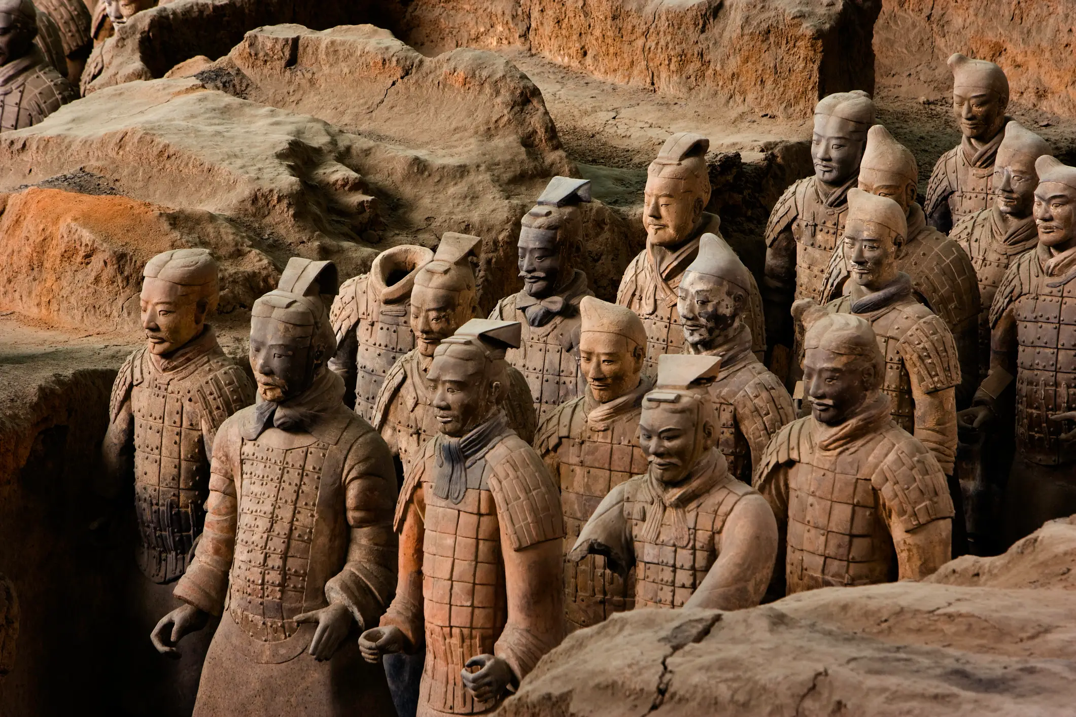 Faded colour details seen on soldiers in the Terracotta Army (Getty Stock Images)