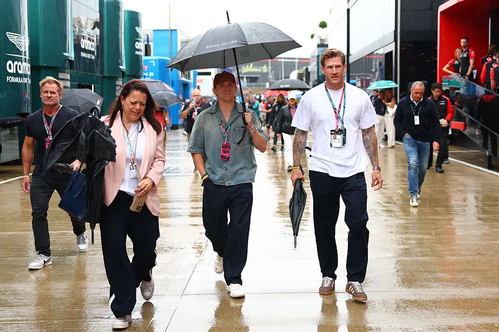 Spider-Man actor Tom Holland braved the rain in the Paddock (Bryn Lennon/Formula 1/Getty images)
