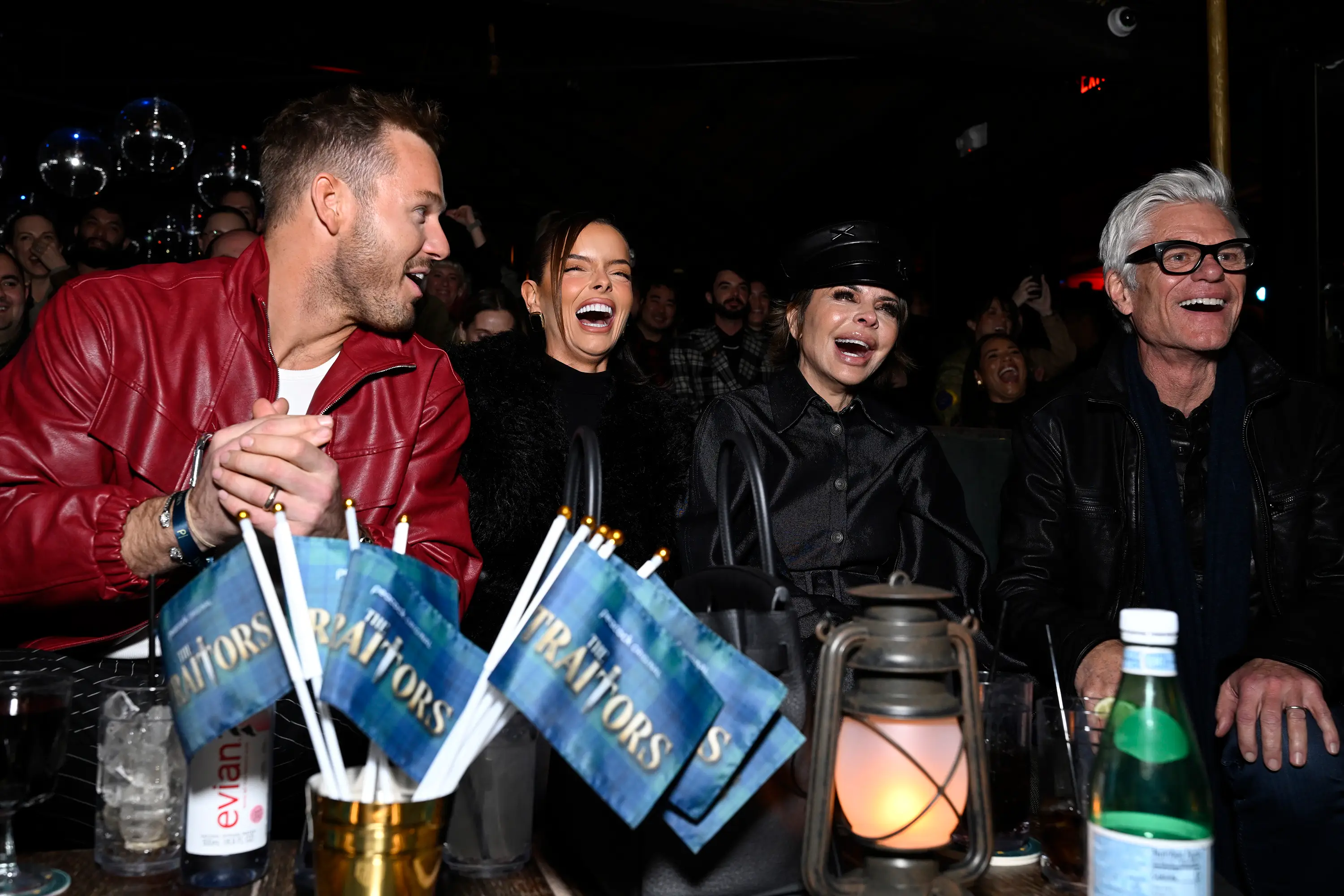 Colton Underwood, Maura Higgins, Lisa Rinna and her husband Harry Hamlin pictured at the bash at The Abbey (Griffin Nagel/Peacock via Getty Images)