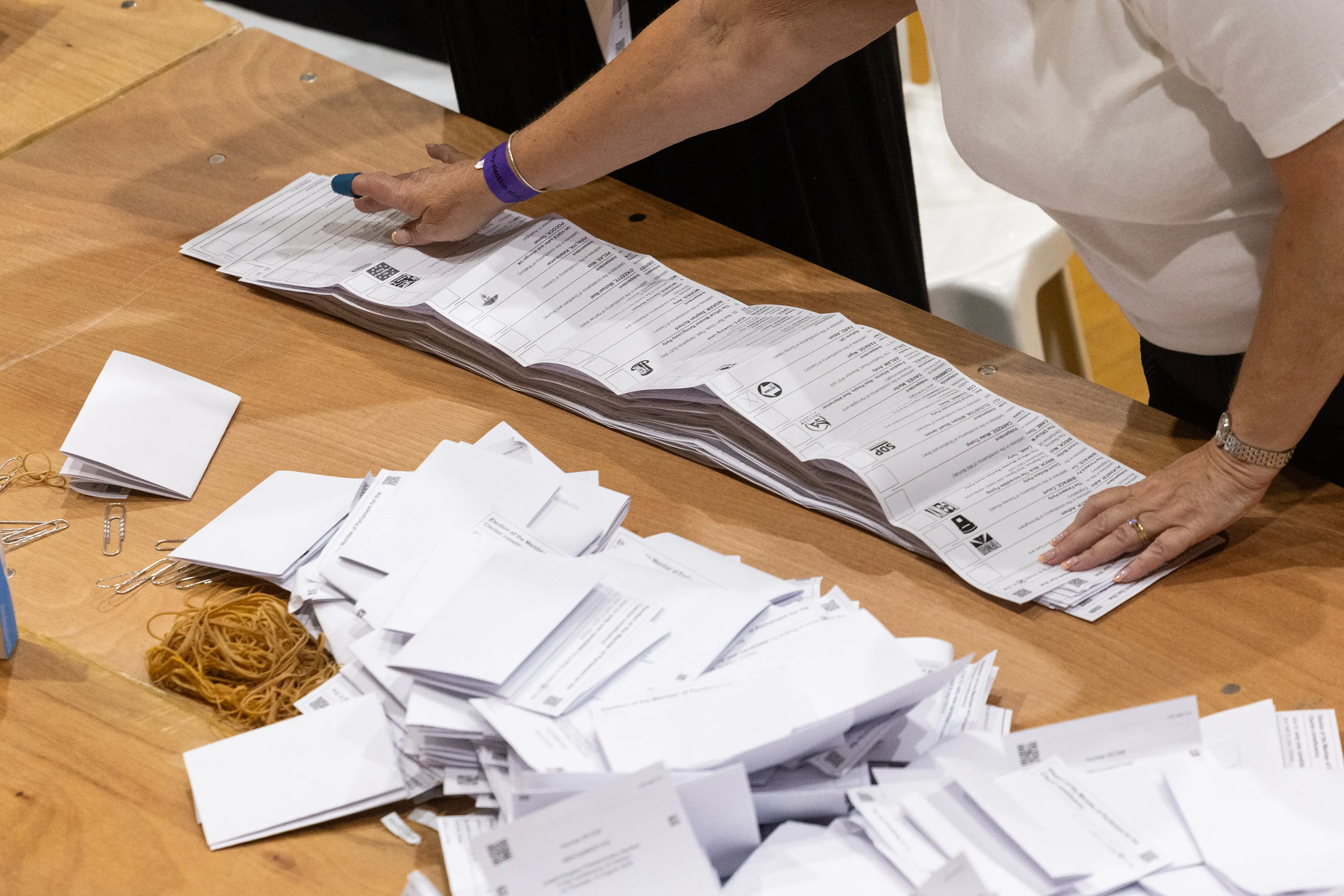 The extra-long ballot papers, due to their being 34 candidates, meant the count took longer than expected (Chris Ratcliffe/Bloomberg via Getty Images)