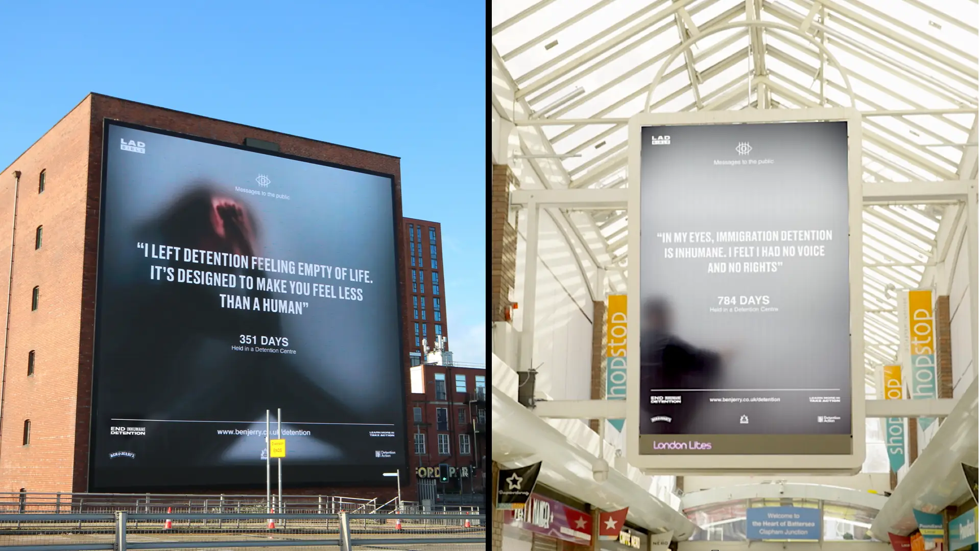 People with lived experience of immigration detention share urgent messages via UK billboards