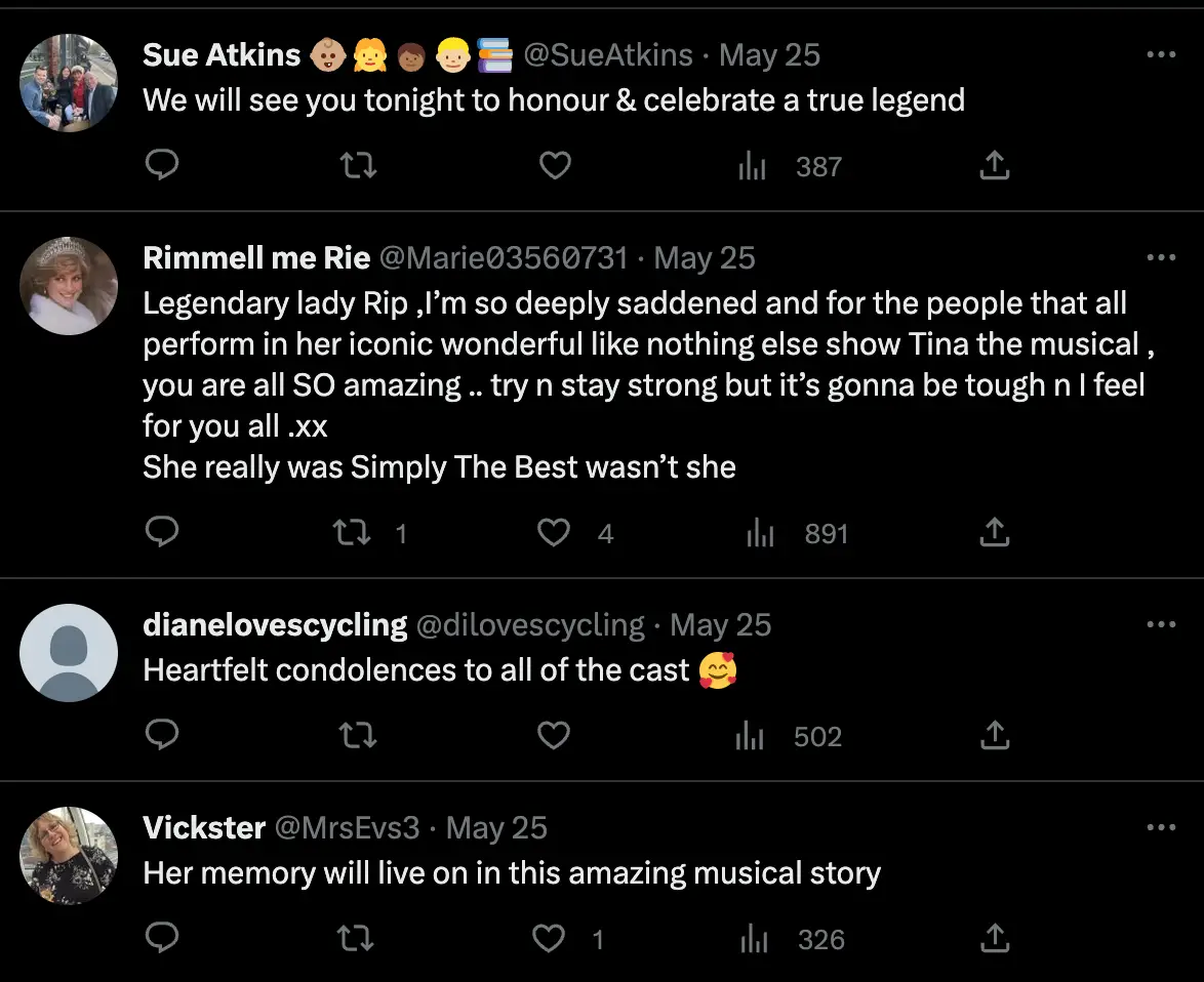 Cast and audience members have been left devastated by the news of Turner's passing.