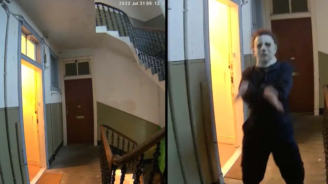 Woman captures terrifying footage of neighbour after he 'carves x on her door'