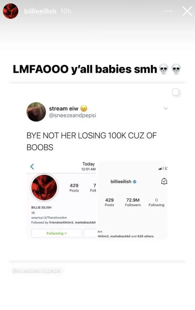 Billie responded to the comments at the time (Instagram/@billieeilish)