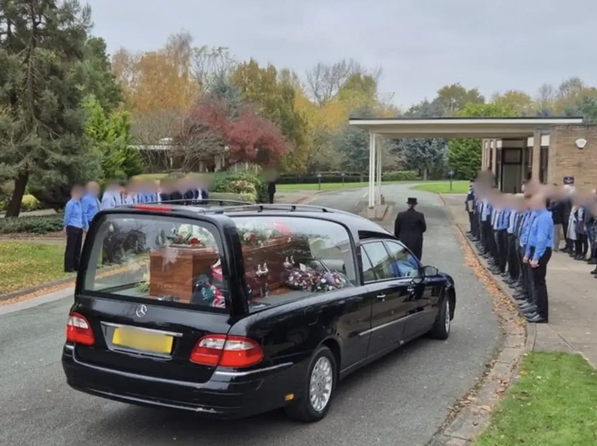 Sam's team mates, fellow rugby players, friends and family gathered at the crem in November. (Just Giving)