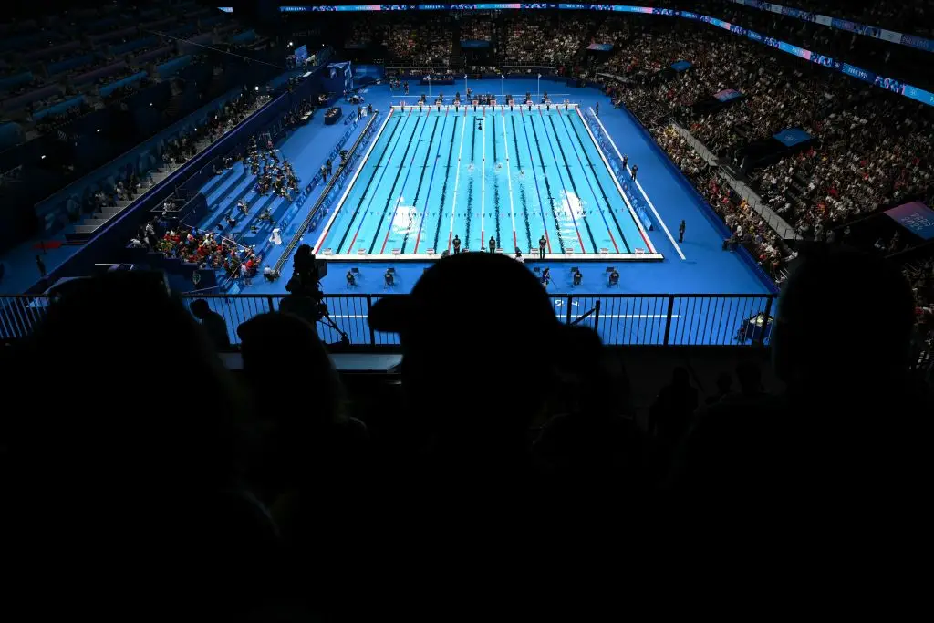 The depth of the pool at La Défense has divided athletes. (JONATHAN NACKSTRAND/AFP via Getty Images)