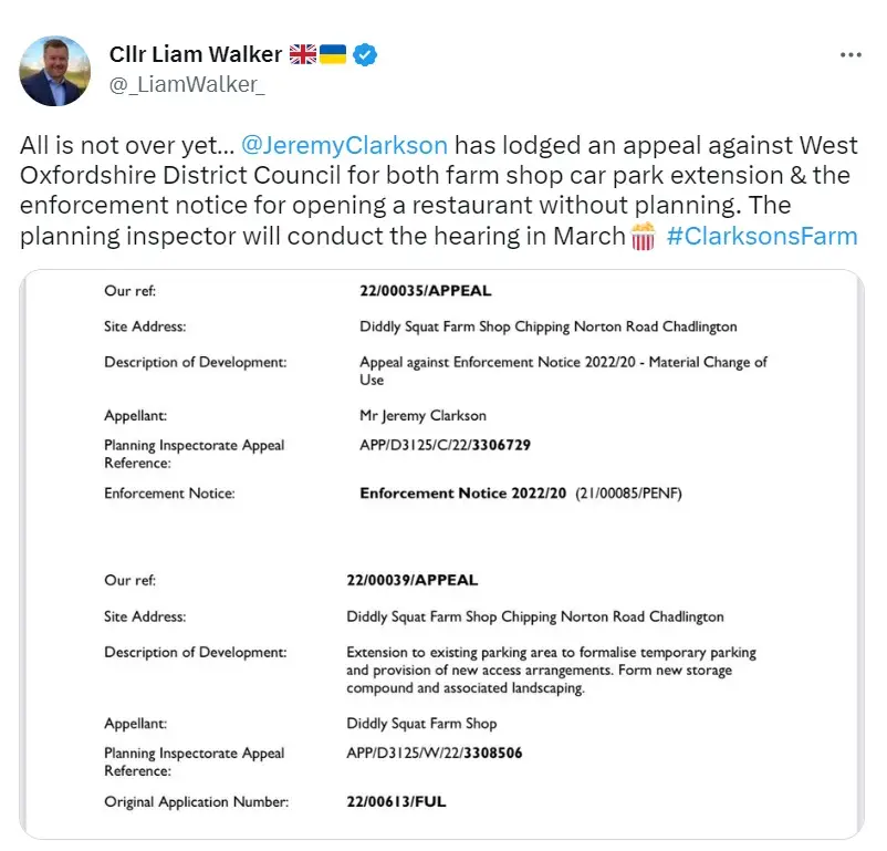 It looks like Jeremy Clarkson has launched another appeal against his restaurant getting shut down.