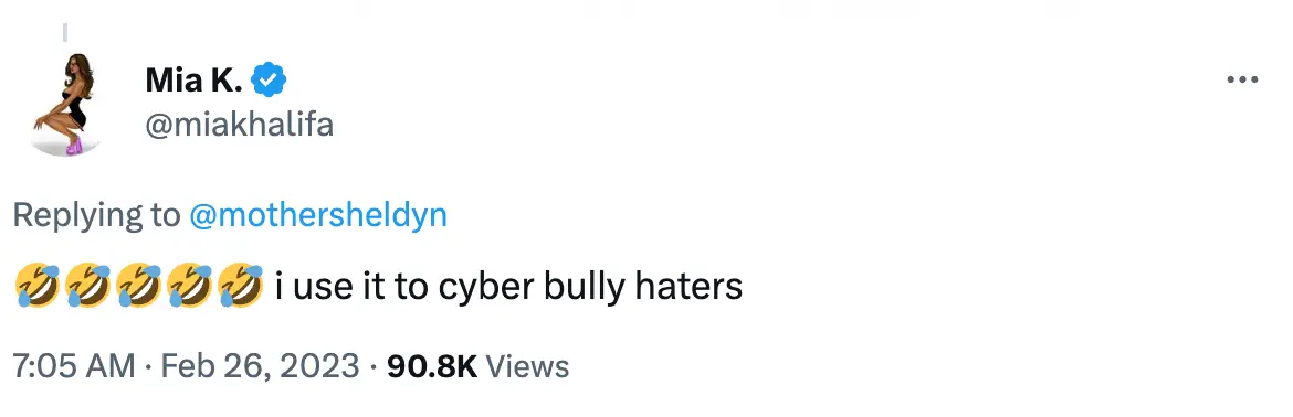 "I use it to cyber bully haters."