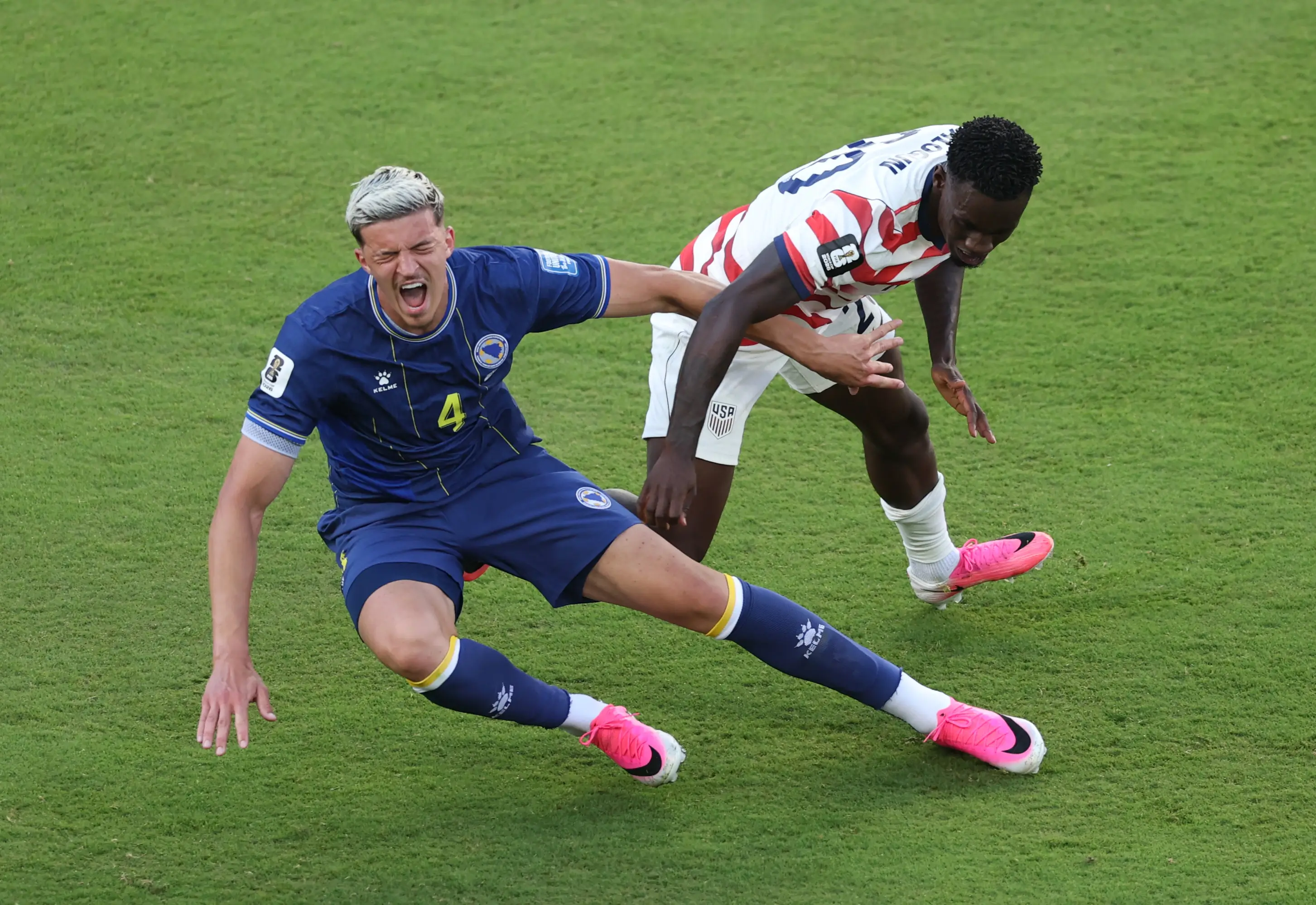 Folarin Balogun was given a red card for fouling Tarik Muharemović, but it was later suspended (Michael Steele/Getty Images)