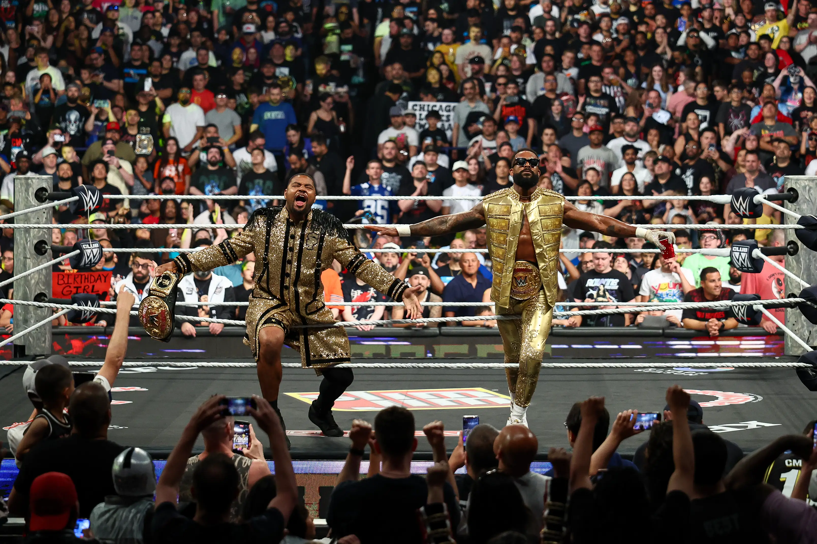 The tag team lost their titles that same night to Bron Breakker and Austin Theory (Kevin Sabitus/WWE via Getty Images)