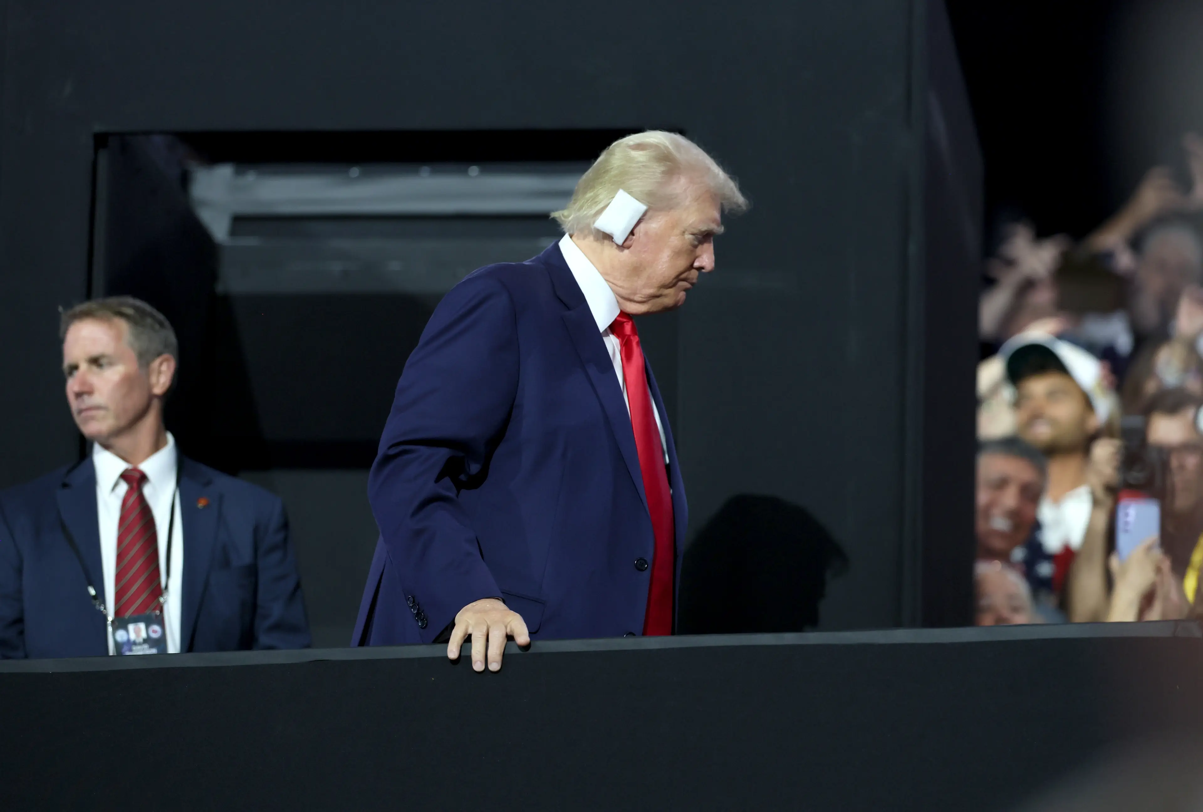 Out in public for the first time since he was shot, Trump chose his VP nominee for the upcoming election. (Robert Gauthier / Los Angeles Times via Getty Images)