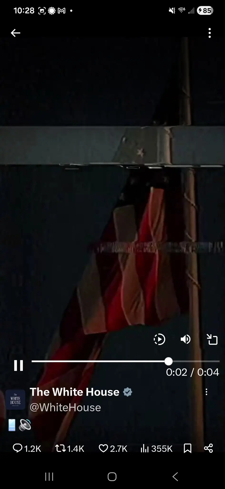One video showed a brief frame of an American flag (X/@TheWhiteHouse)