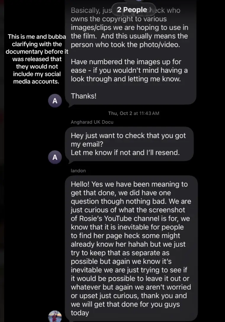 The text exchange released by Rosie (TikTok)