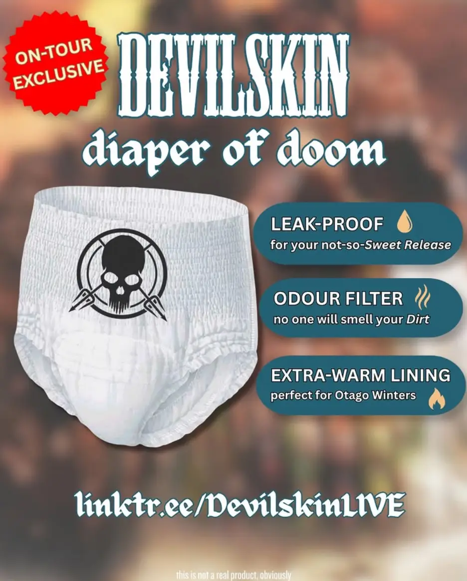 The band joked that fans could buy adult nappies from them if nature called during the tour (Instagram/@devilskinnz)