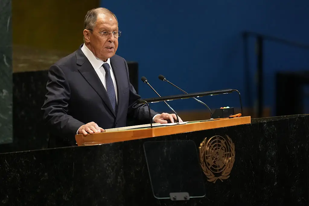 Sergei Lavrov spoke at the United Nations General Assembly (David Dee Delgado/Bloomberg via Getty Images)