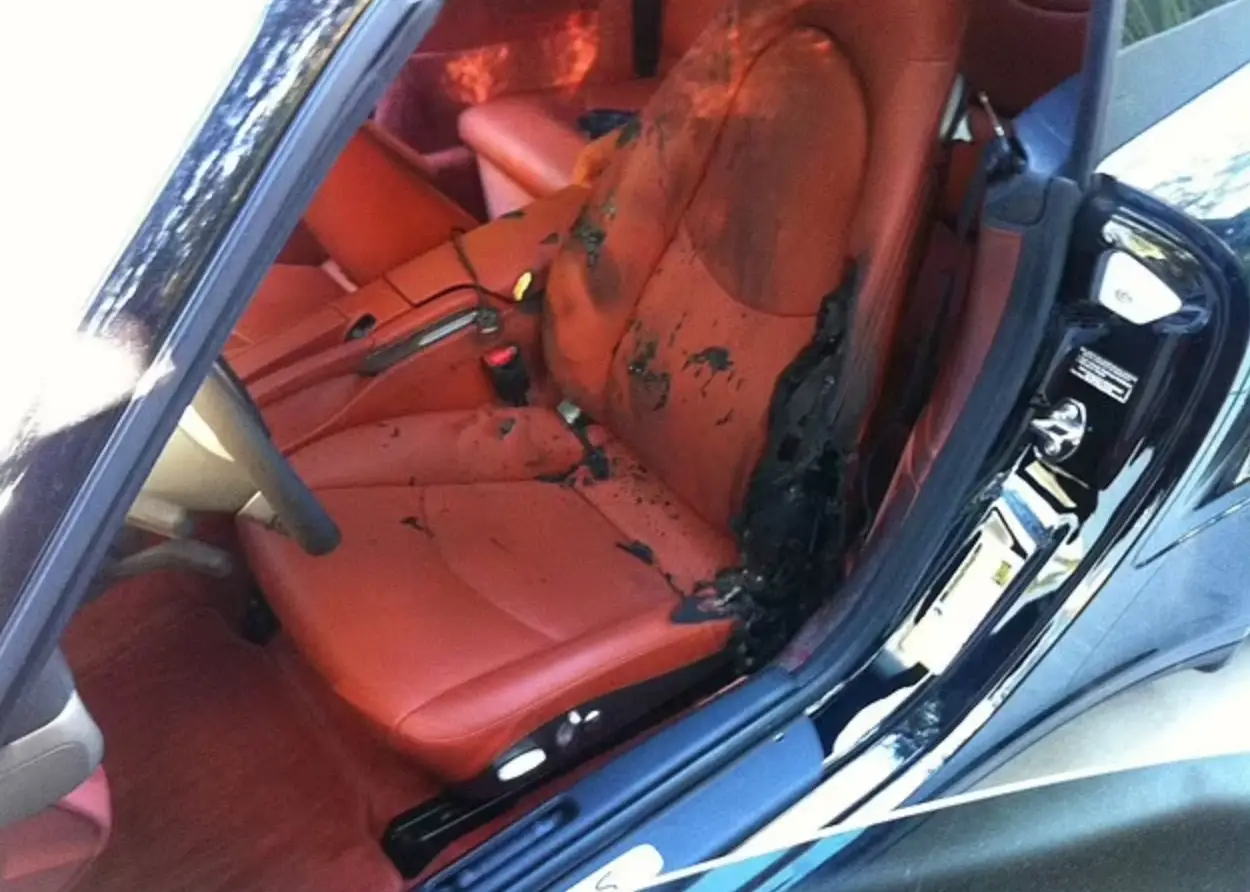 Images of Mescudi's charred Porsche were shown to the court (Department of Justice)