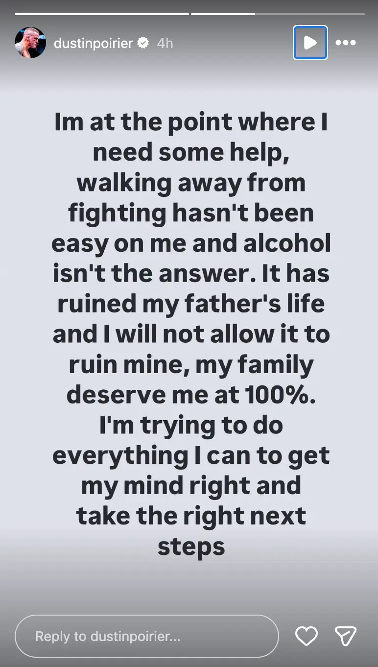 The former UFC champ has issued a statement (Instagram/@dustinpoirier)