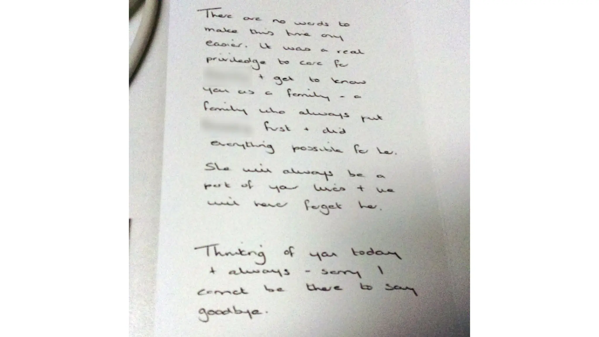 The sympathy card written to one the victims' parents.