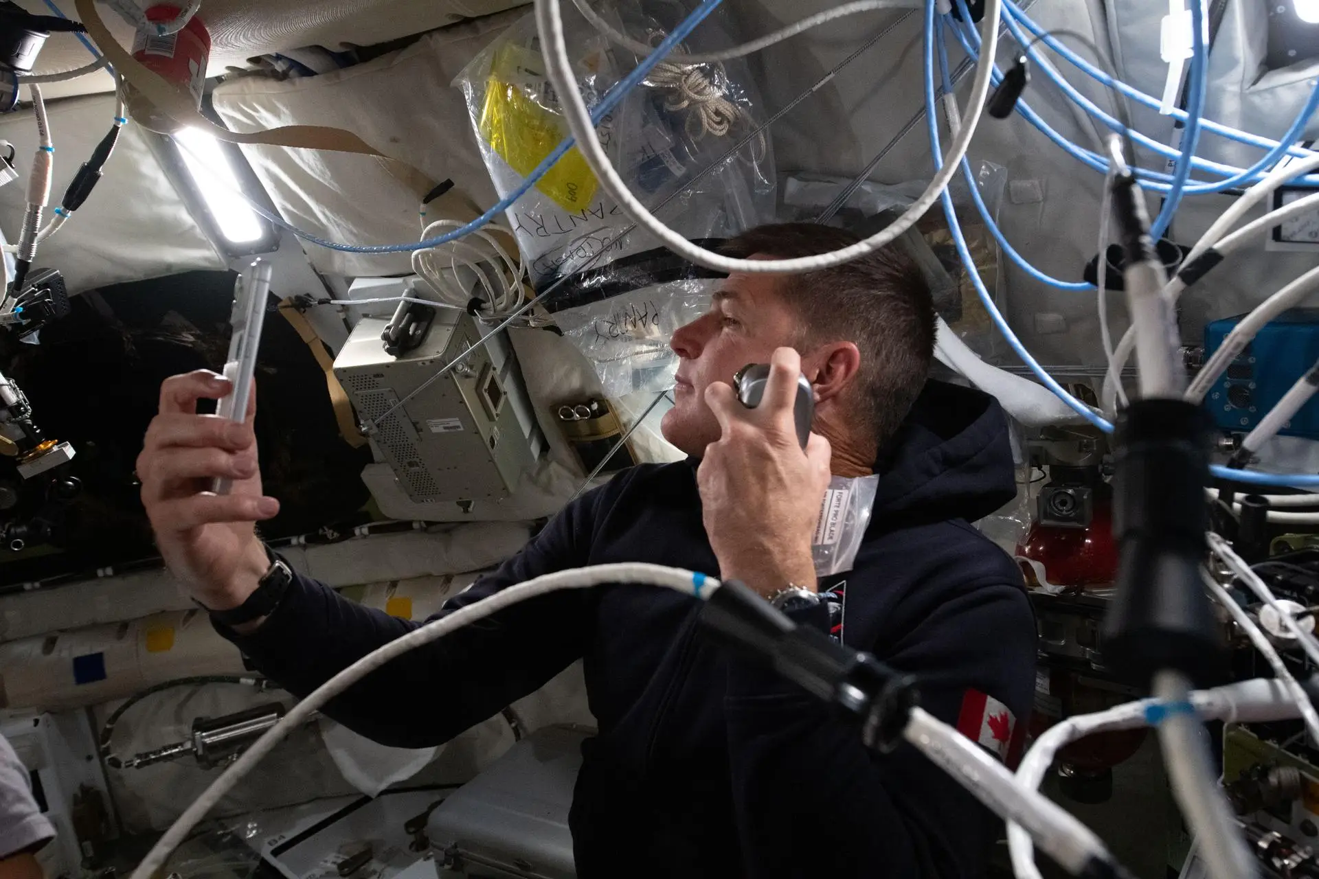 Hansen did a spot of self care during flight day five (NASA)