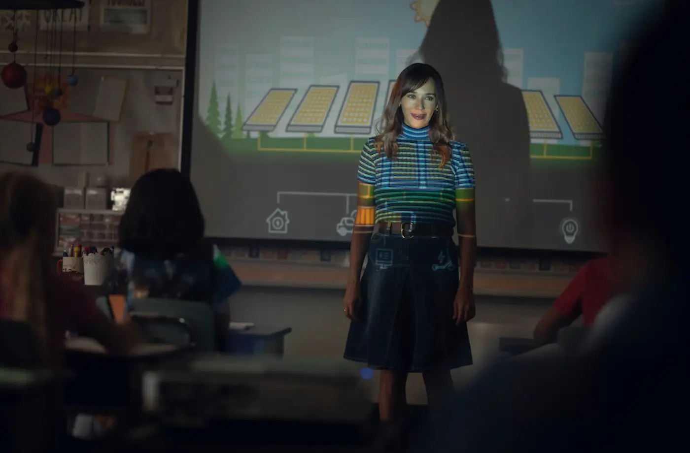 Unable to afford a premium subscription, Amanda becomes a walking advert - with bleak consequences (Netflix)