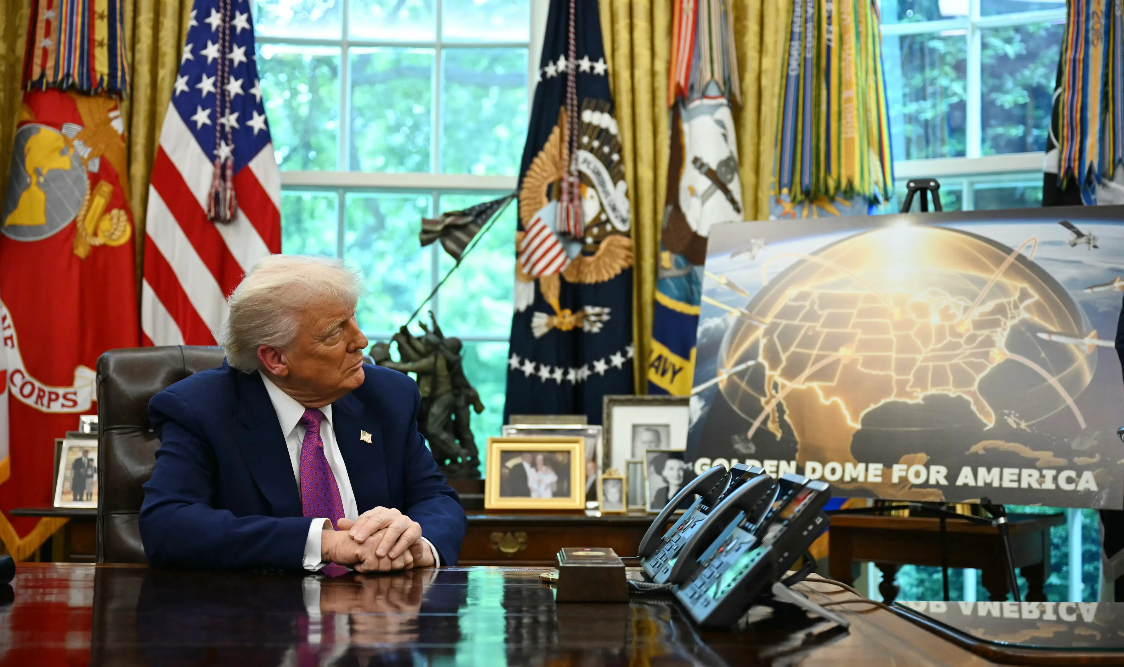 The US President revealed the extravagant missile defence system earlier this week (JIM WATSON/AFP via Getty Images)